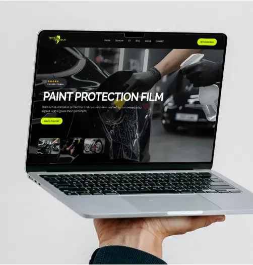 Redesigned Speed Shield paint protection website displayed on a laptop